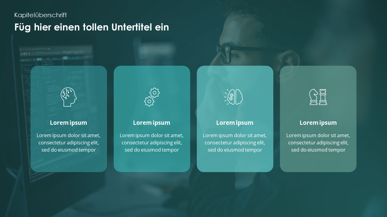 4 Optionen mit Icons und Beschreibung