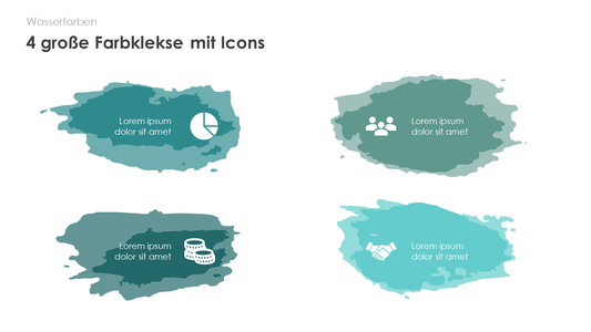 4 große Farbklekse mit Icons