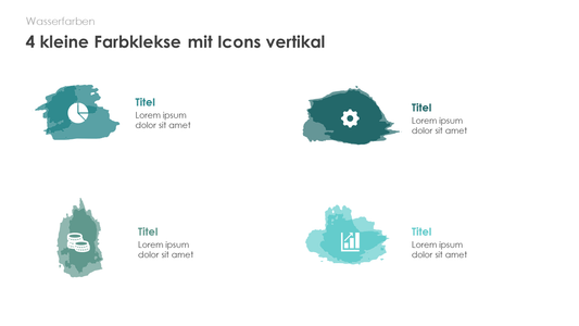 4 kleine Farbklekse mit Icons vertikal