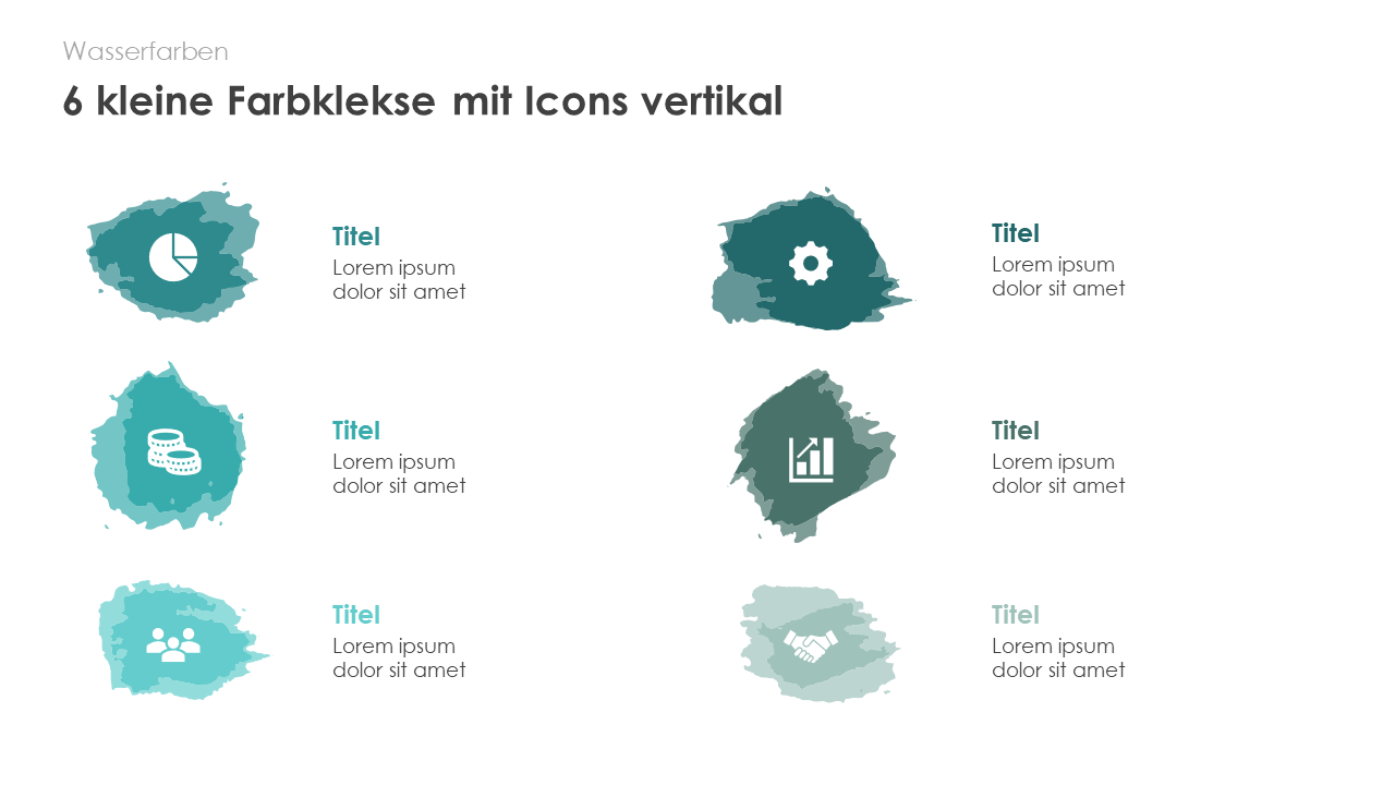 6 kleine Farbklekse mit Icons vertikal