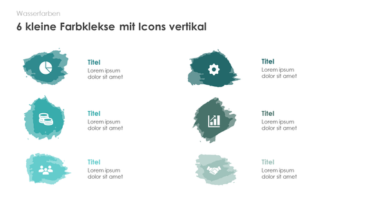 6 kleine Farbklekse mit Icons vertikal