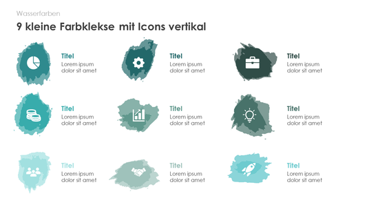 9 kleine Farbklekse mit Icons vertikal