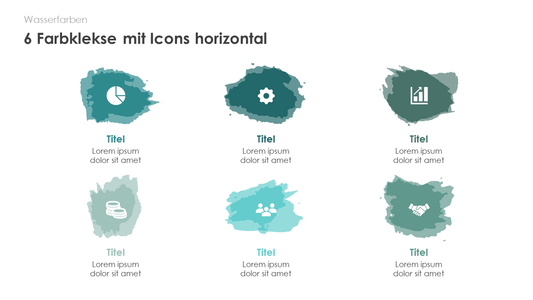 6 Farbklekse mit Icons horizontal