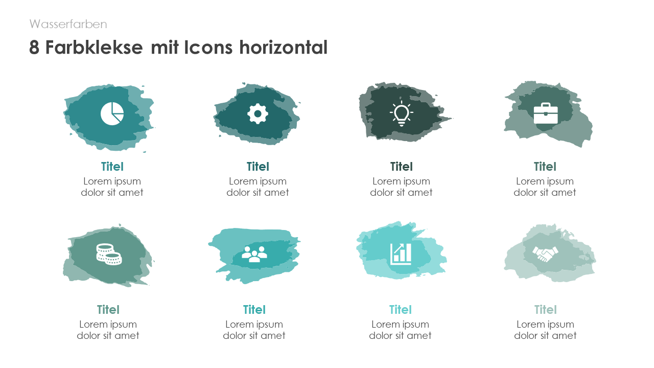 8 Farbklekse mit Icons horizontal