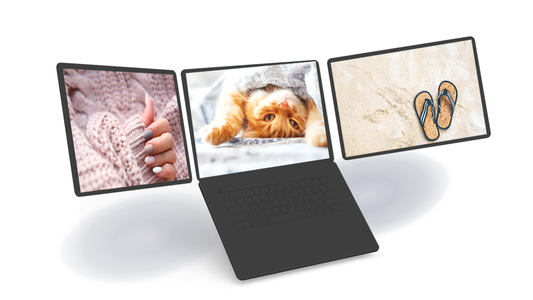 Laptop mit 3 Bildschirmen Mockup